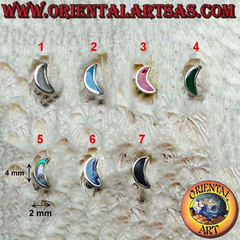 Silver mini earring, the empty moon or crescent with semi-precious stone