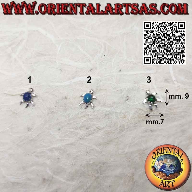 Mini orecchino in argento, la tartaruga marina con il guscio in pietra semipreziosa