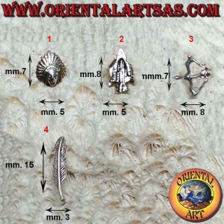 Silver mini earring, native american symbols (indian, bow and arrow, feather)