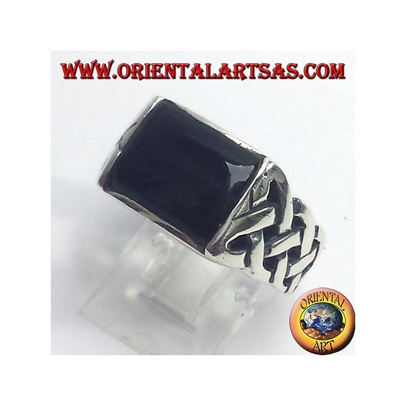 Silberring mit Onyx und keltischen Knoten durchbohrt