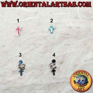 Mini silver earring, the Latin cross with semiprecious stones