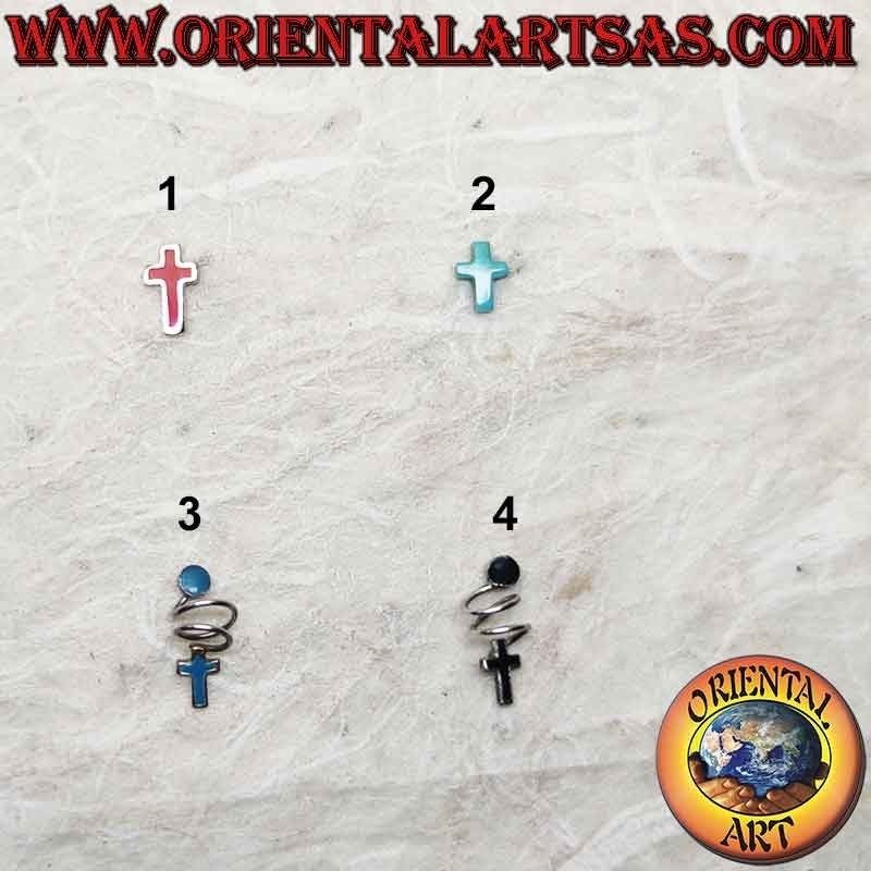 Mini silver earring, the Latin cross with semiprecious stones