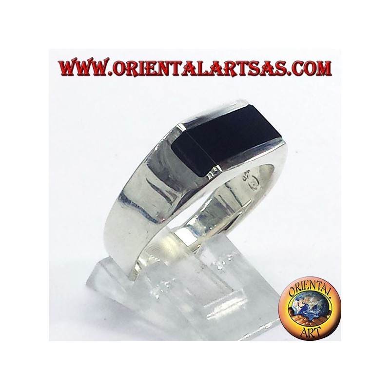 anillo de plata con un ónix rectangular inserta en binario