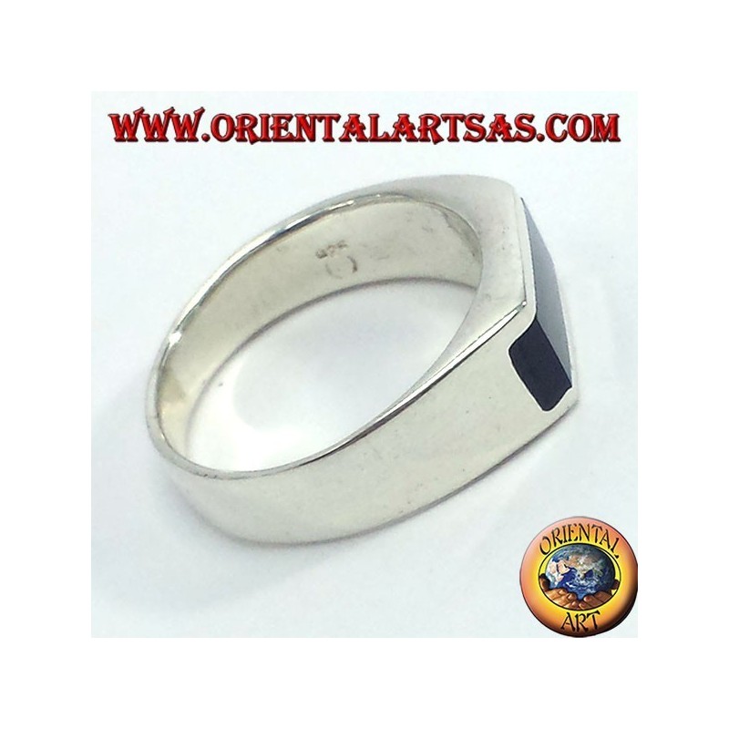 silver ring engraved lines, with Onyx rectangular