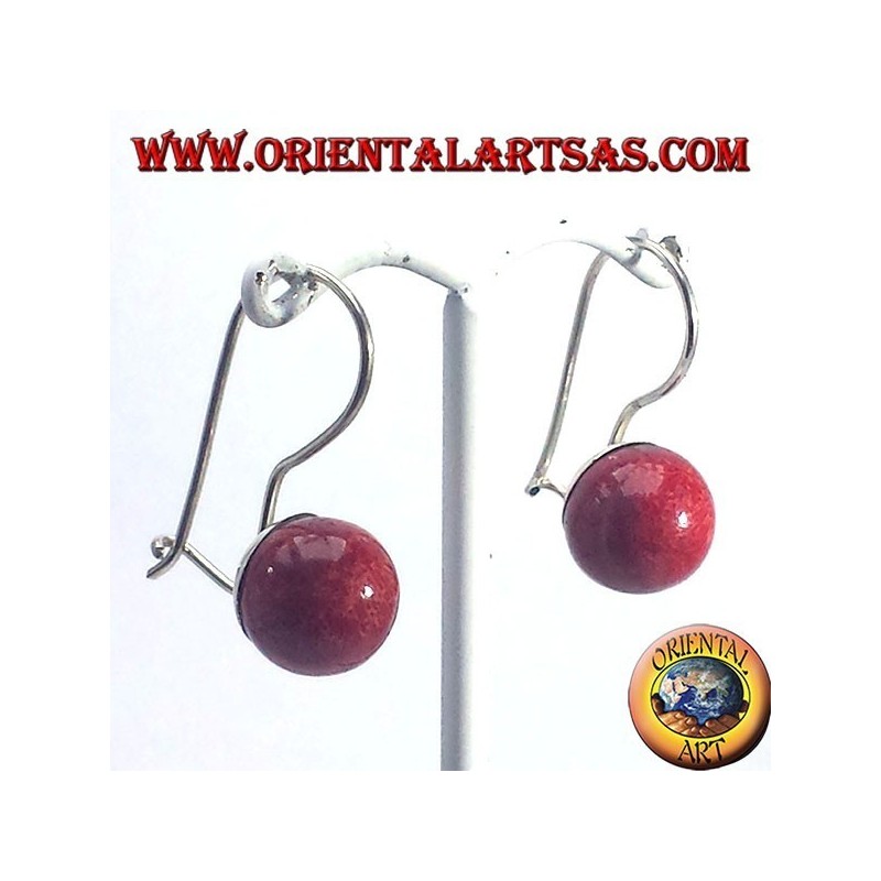 Pendientes de plata con esfera de coral