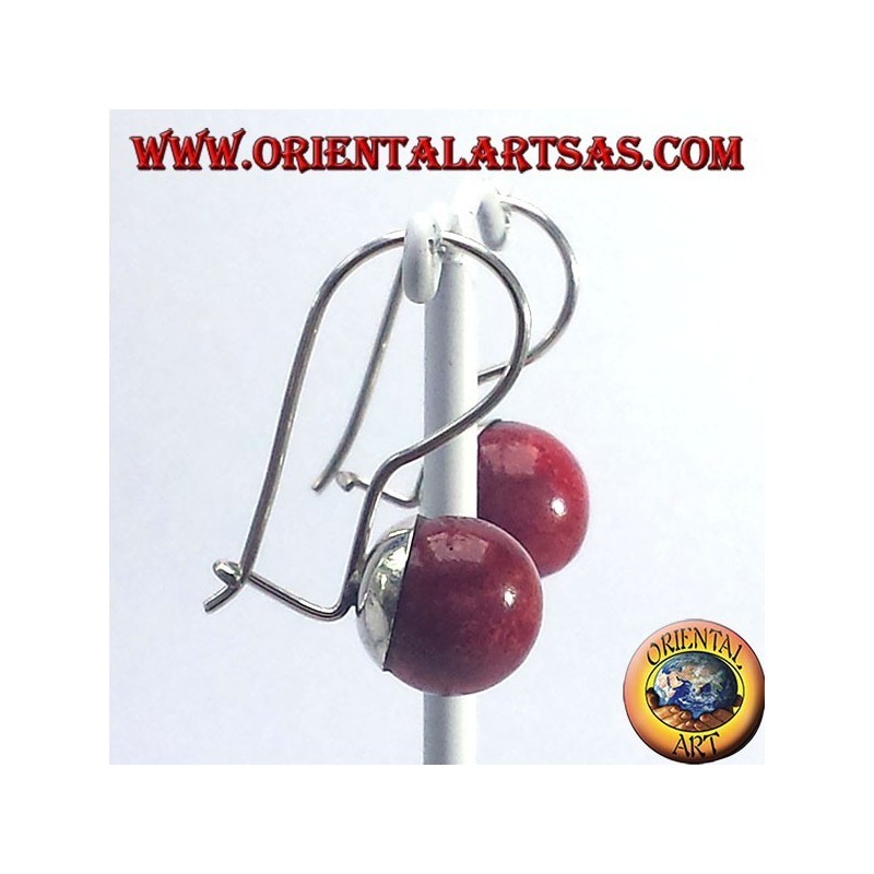 Pendientes de plata con esfera de coral