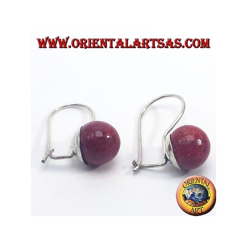 Silver earrings with coral sphere