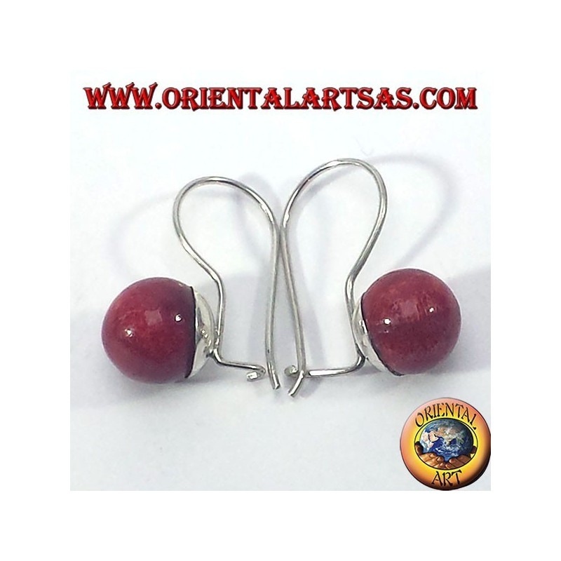 Silver earrings with coral sphere