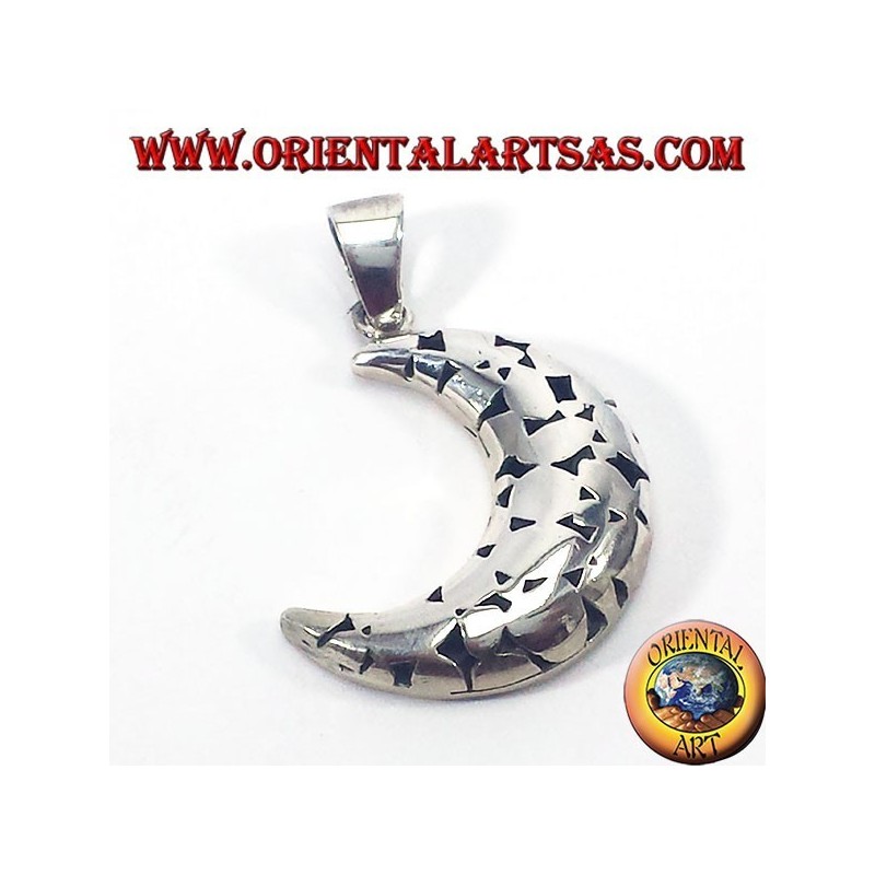 Silver pendant, pierced moon