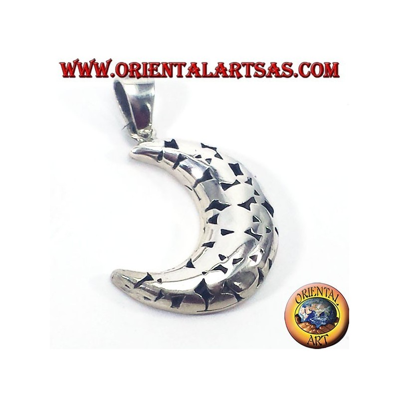 Silver pendant, pierced moon