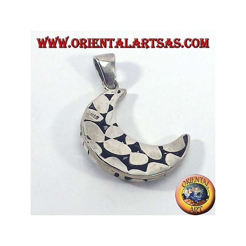 Silver pendant, pierced moon