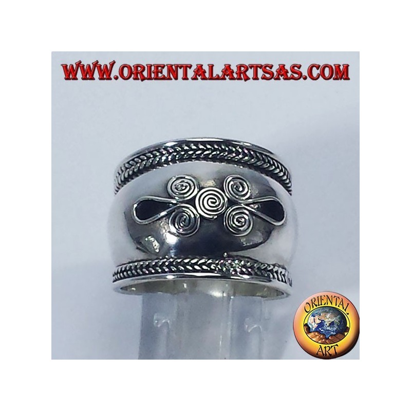 Ring breites Band in Bali Silber Spirale