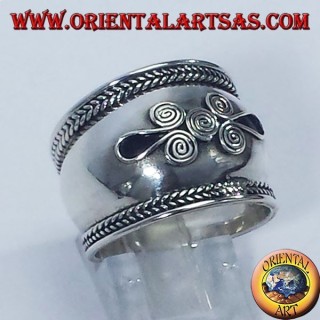 Ring breites Band in Bali Silber Spirale