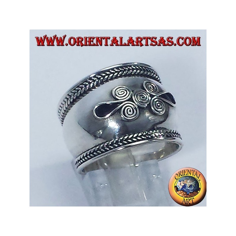 amplia banda de anillo de plata, espiral Bali