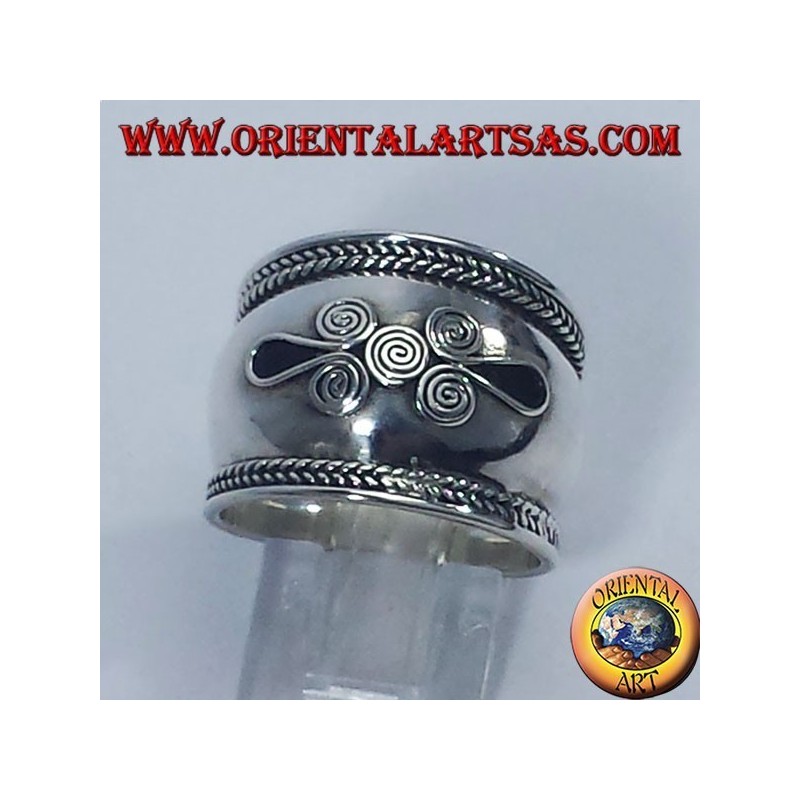 Ring breites Band in Bali Silber Spirale