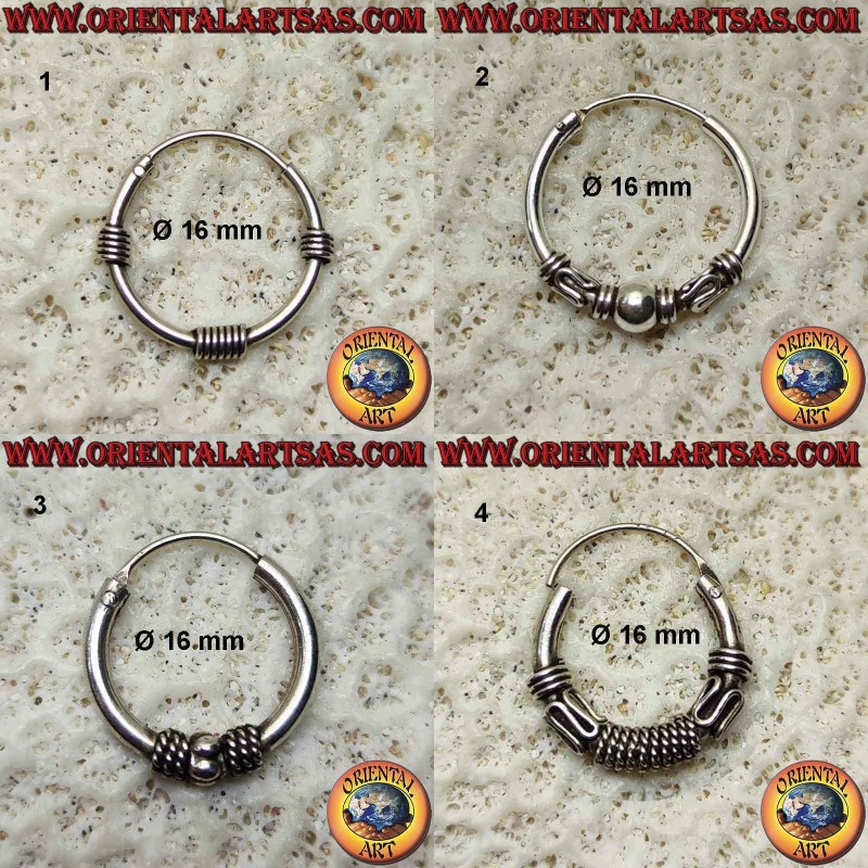 Boucle d'oreille en argent 925‰, cercle usiné, diamètre 16 mm (6)