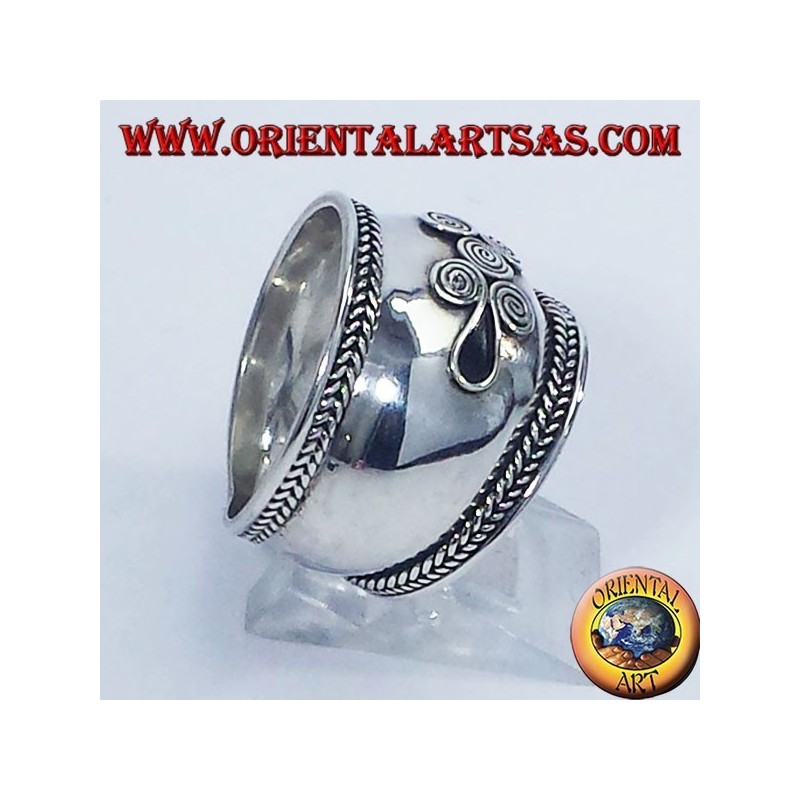 amplia banda de anillo de plata, espiral Bali