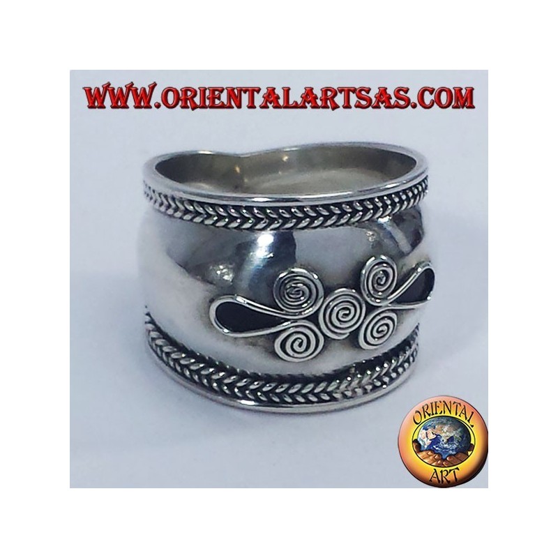anello fascia larga in argento, Bali spirale