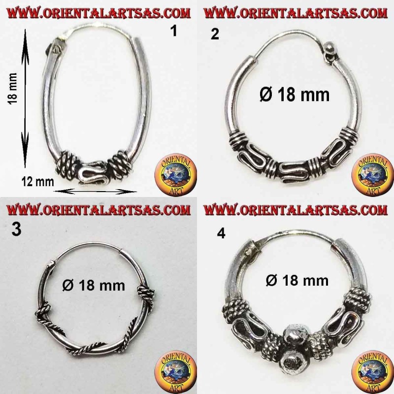 Orecchino in argento 925‰, cerchio lavorato, 18 mm di diametro (1)