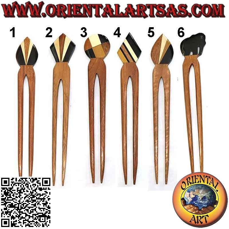 Hairpin pin with two sticks in mahogany wood, various models