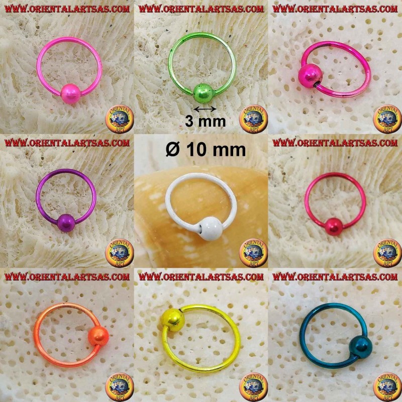 Cerchietto in argento da naso da Ø 10 mm con sfera da 3 mm, smaltato