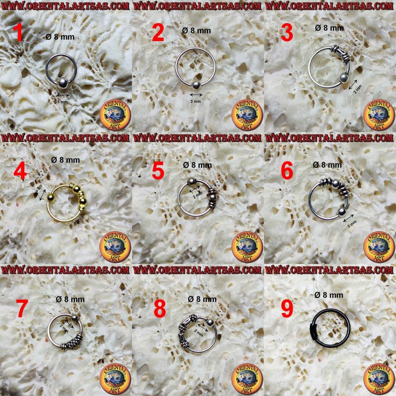 Serre-tête de nez argenté de 8 mm de diamètre, divers modèles