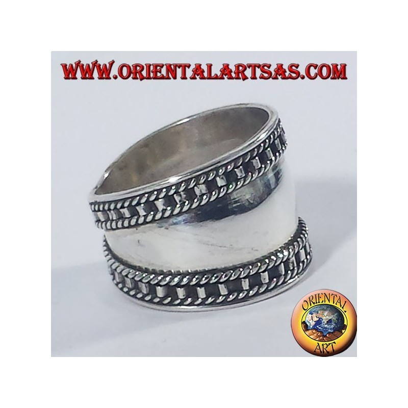 anillo de banda ancha de plata, Bali con el borde paso