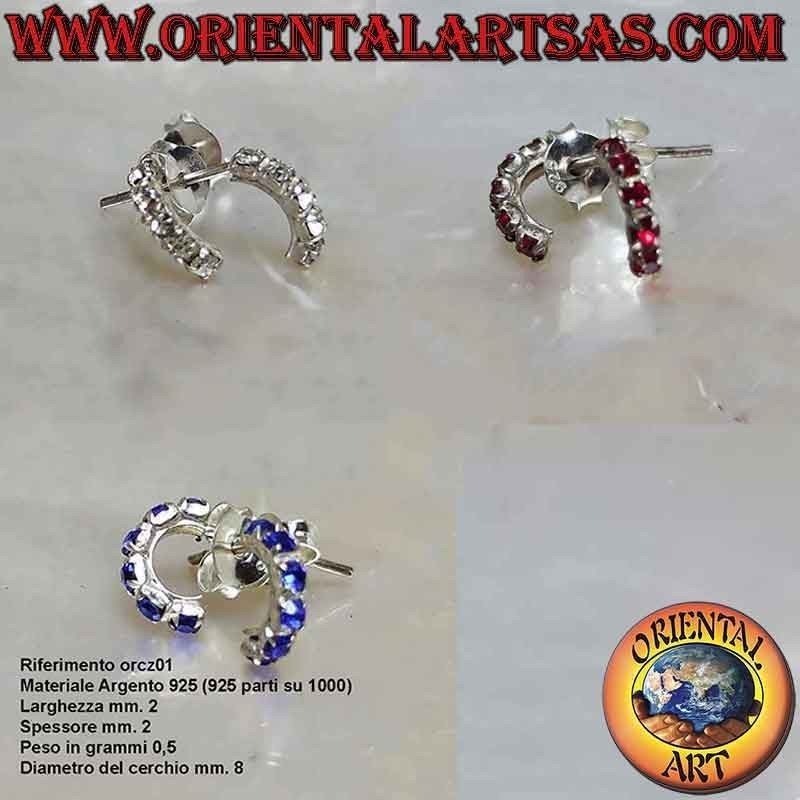 Silver earring, semicircle of zircons with 8 mm butterfly clasp (various colors)