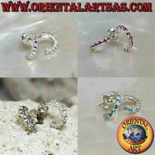 Boucle d'oreille en argent, demi-cercle de zircons avec fermoir papillon de 10 mm (différentes couleurs)