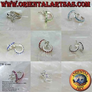 Pendiente de plata, semicírculo de circonitas con cierre de mariposa de 12 mm (varios colores)