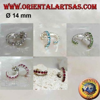 Silberohrring, Halbkreis aus Zirkonia mit 14 mm Schmetterlingsverschluss (verschiedene Farben)