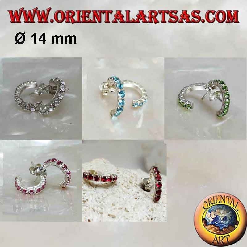 Silberohrring, Halbkreis aus Zirkonia mit 14 mm Schmetterlingsverschluss (verschiedene Farben)