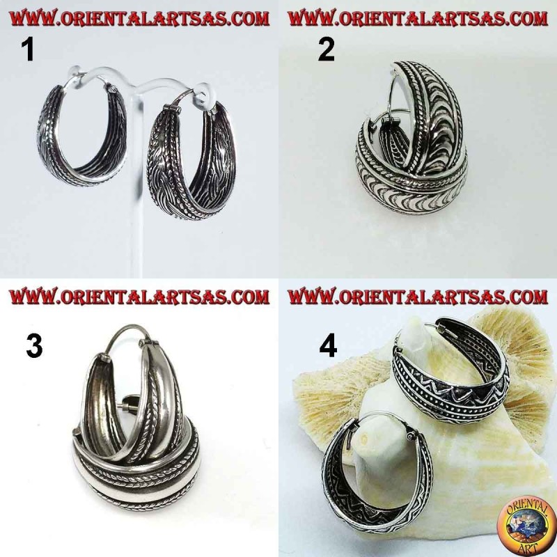 Boucles d'oreilles créoles larges convexes ciselée et croissante en argent 22 mm x 19 mm (1)
