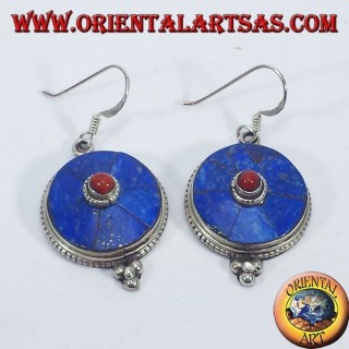 Nepalese earrings in silver with lapis and coral