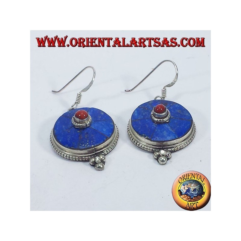 Nepalese Ohrringe in Silber mit Lapislazuli und Korallen