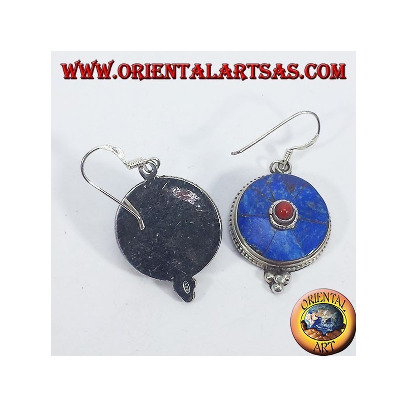 Orecchini Nepalese in argento con Lapis e corallo 