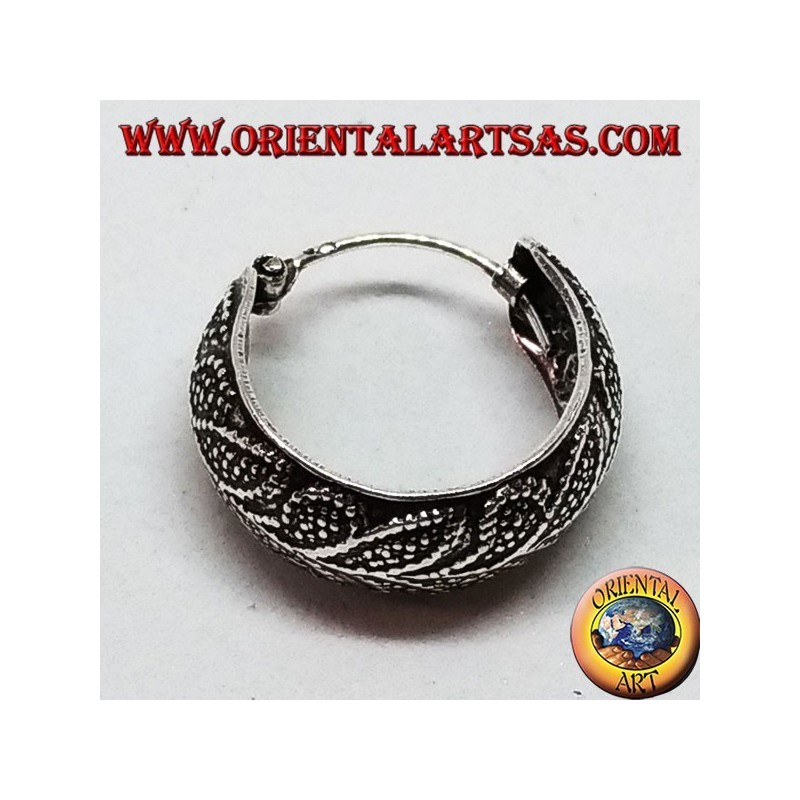 Boucles d'oreilles créoles larges arrondies ciselée 20 mm en argent (1)