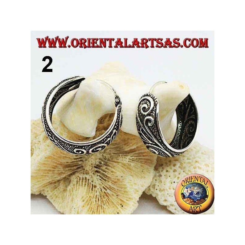 Aretes de plata de aro redondeado ancho cincelado de 20 mm (1)