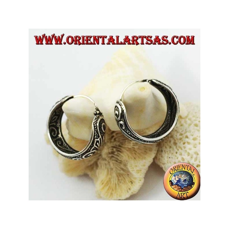 Boucles d'oreilles créoles larges arrondies ciselée 20 mm en argent (1)