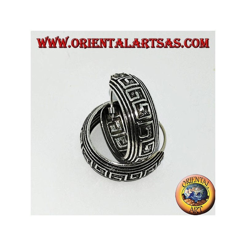 Boucles d'oreilles créoles larges arrondies ciselée 20 mm en argent (1)