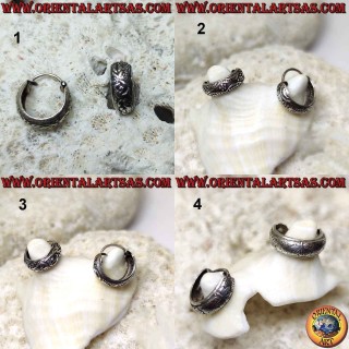 Boucles d'oreilles en argent grand cercle arrondi ciselé de 12mm et 5mm d'épaisseur (2)