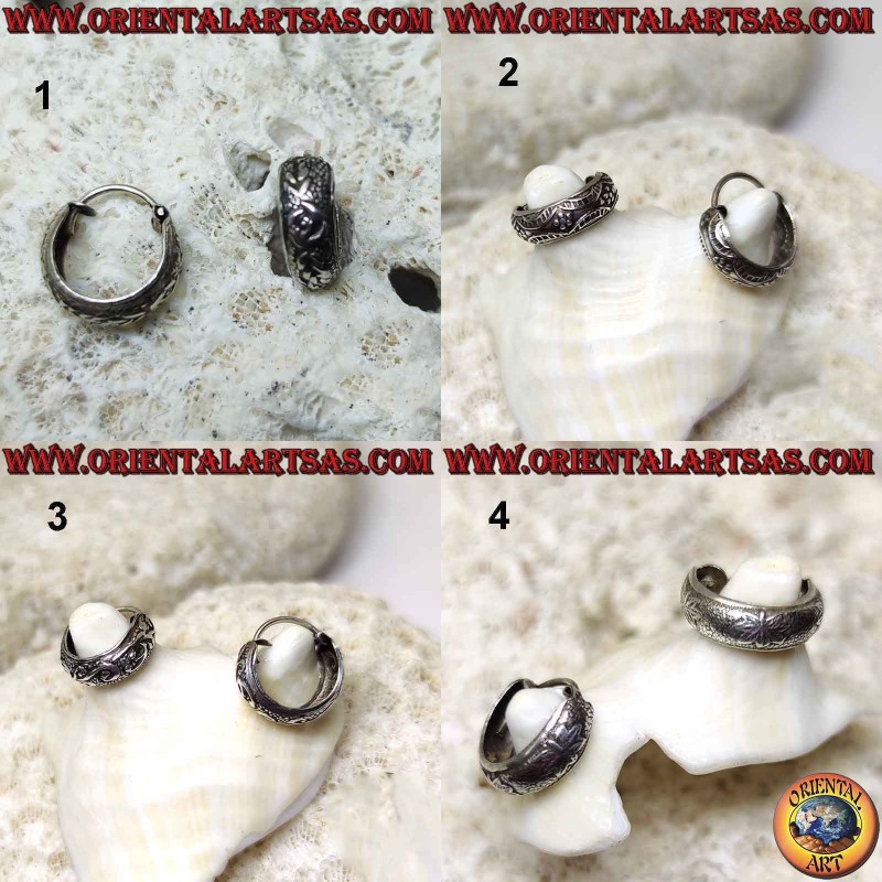 Pendientes de plata de círculo grande cincelado de 12 mm y 5 mm de espesor (2)