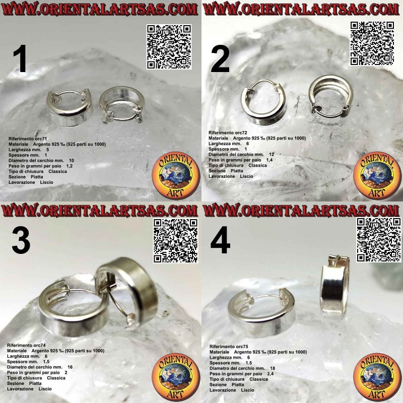 Boucles d'oreilles en argent, cercles lisses plats de 6 mm d'épaisseur (classiques)