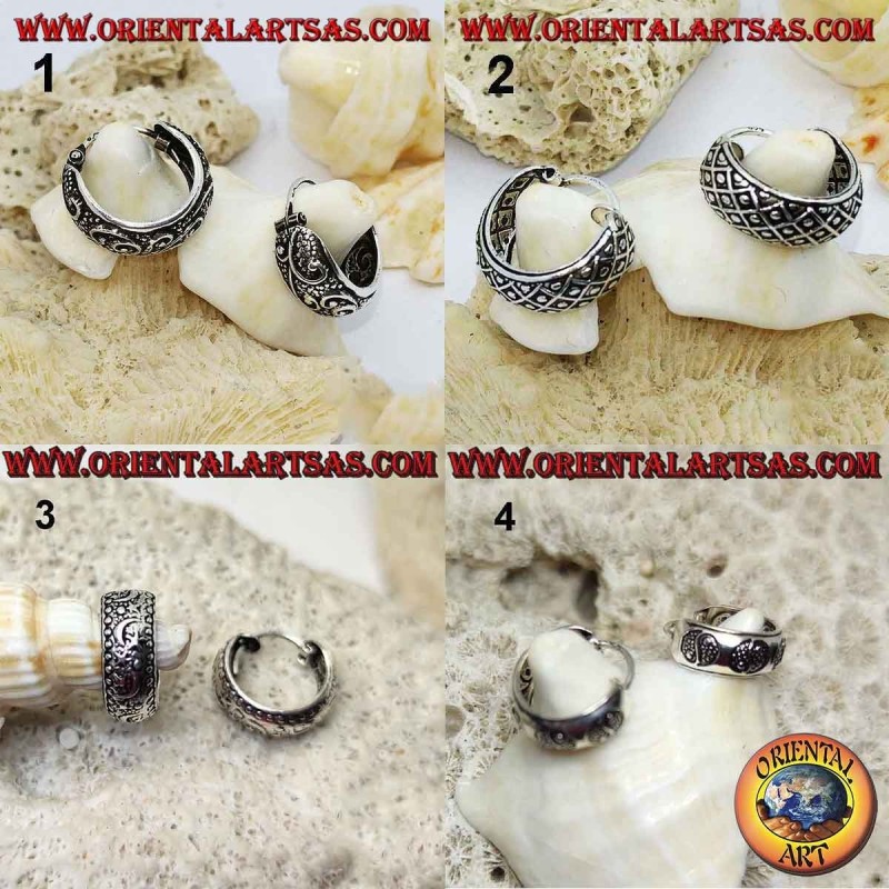 Boucles d'oreilles en argent grand cercle arrondi ciselé de 14 mm et 6 mm d'épaisseur (2)