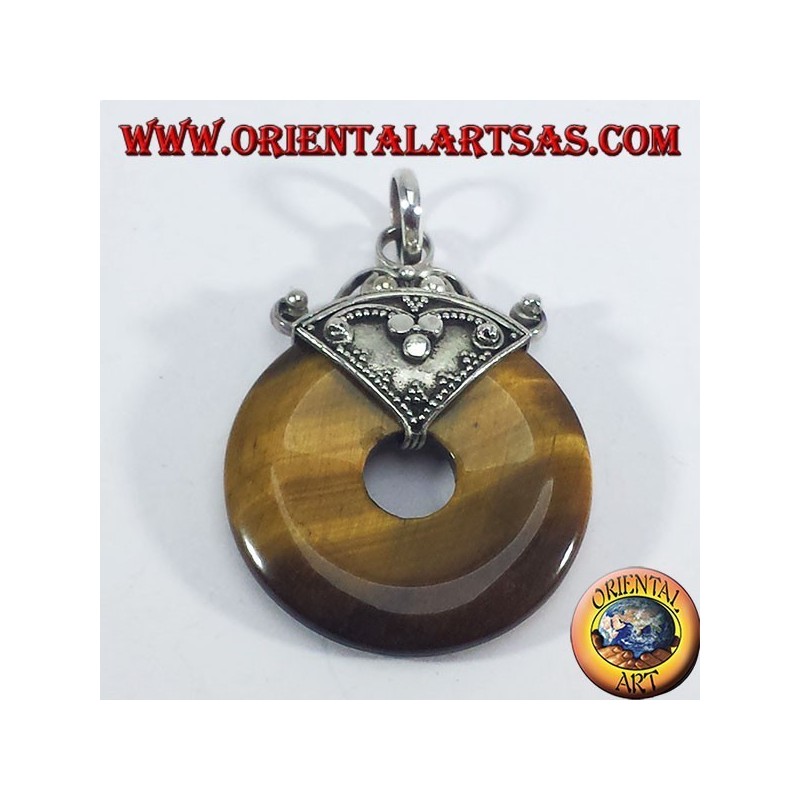 Silver pendant with tiger's eye Donut