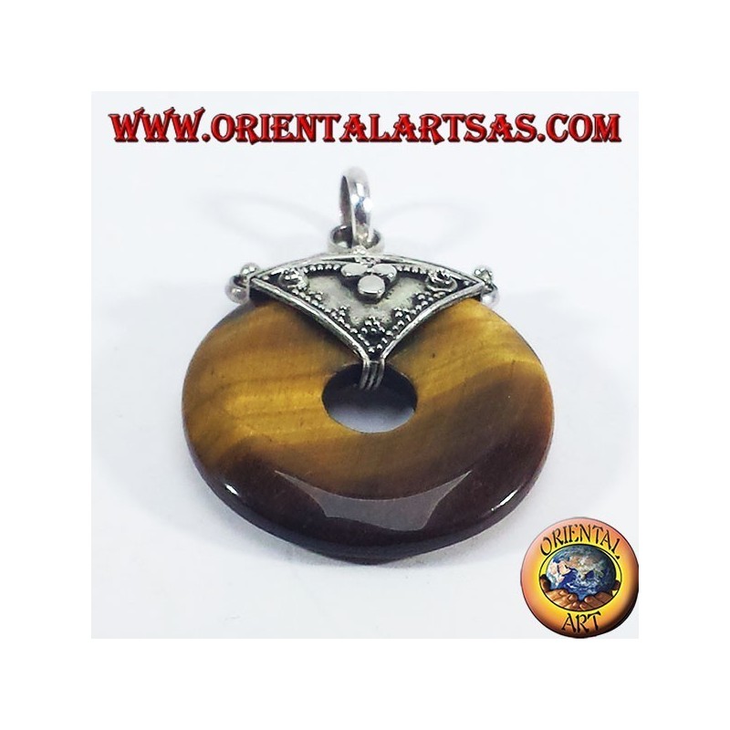 Silver pendant with tiger's eye Donut