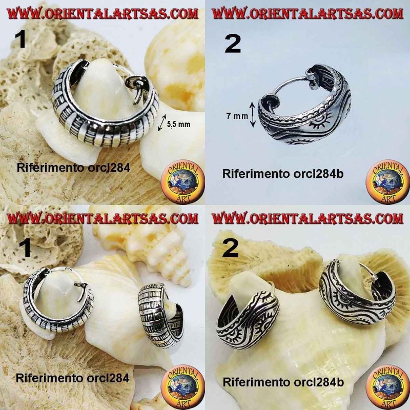 Orecchini in argento a cerchio largo bombato cesellato da 16 mm