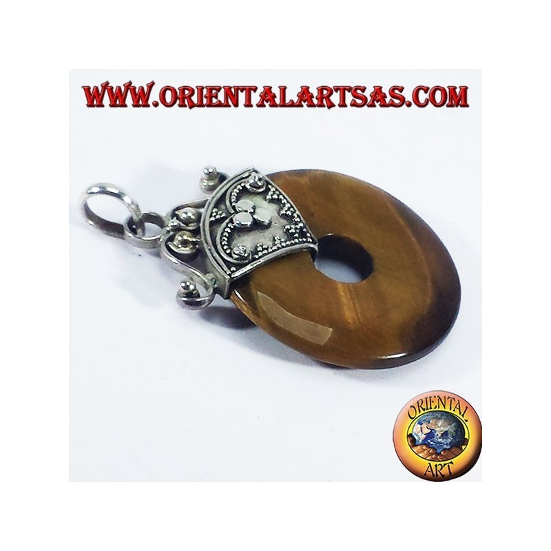Silver pendant with tiger's eye Donut