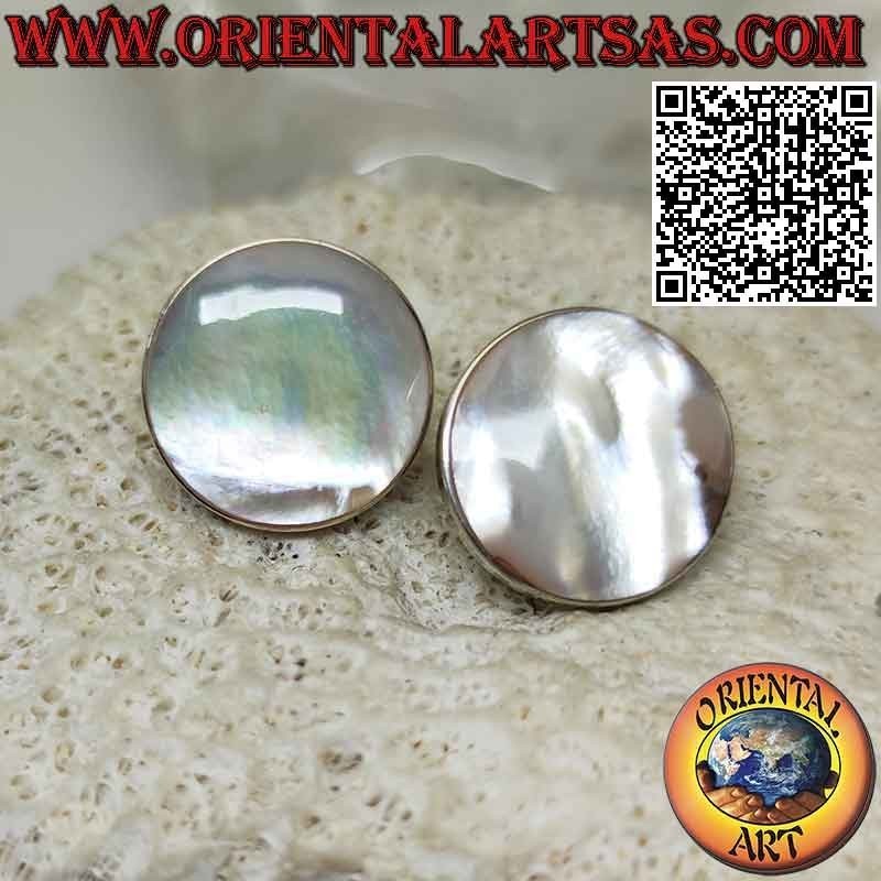 Boucles d'oreilles lobes en argent avec nacre ronde plate à bord lisse 18 mm Ø
