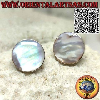 Pendientes de lóbulo de plata con nácar redondo plano con borde liso 18 mm Ø